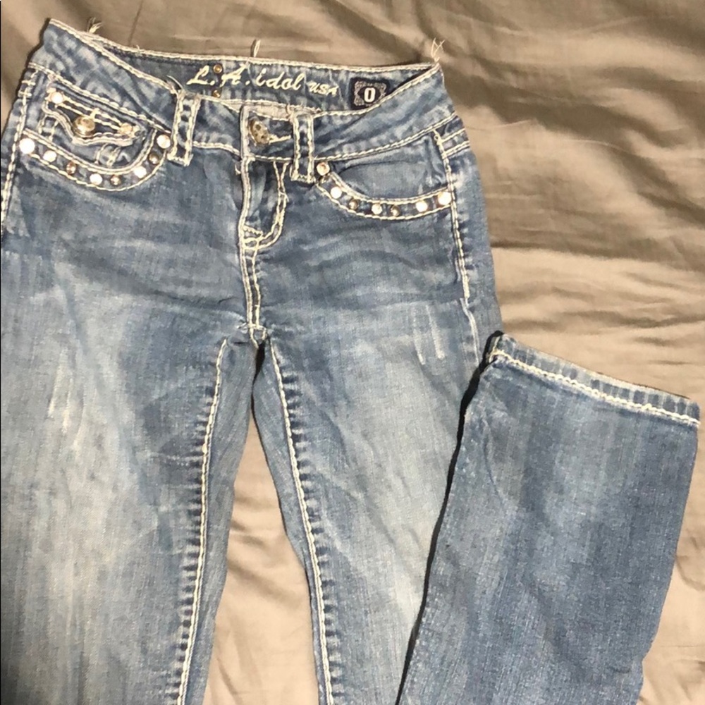L.A idol USA medium wash Jeweled boot cut jeans